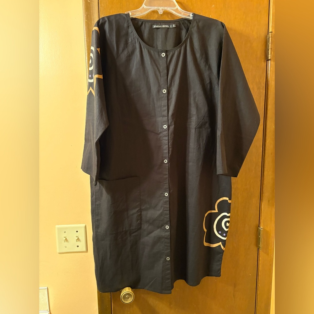 Gudrun Sjoden Linen Blend Black Floral Tunic Shirtdress